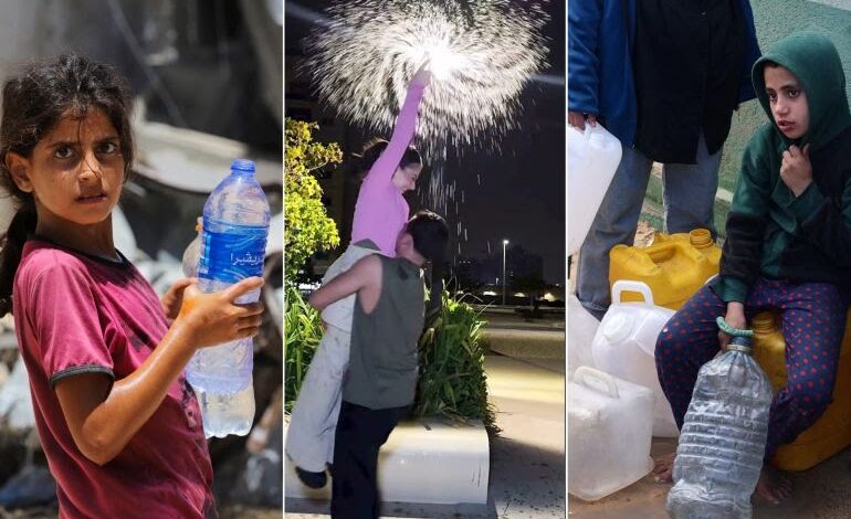 World’s children play with water while Gaza’s children suffer from hunger