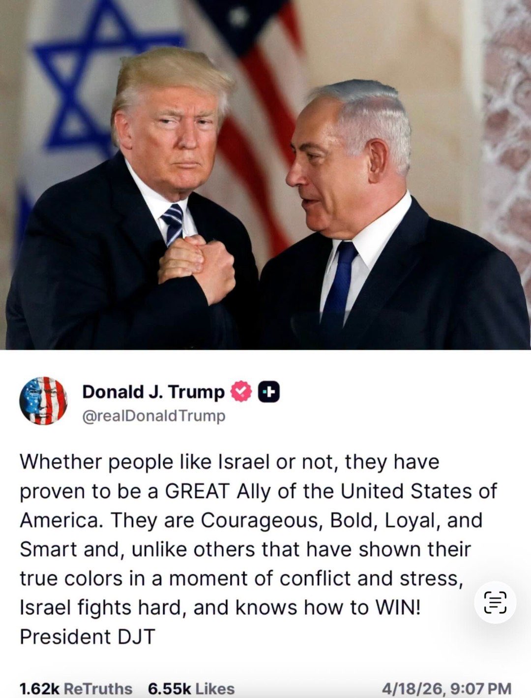 Trump Reaffirms Strong U.S.-Israel Alliance and Partnership