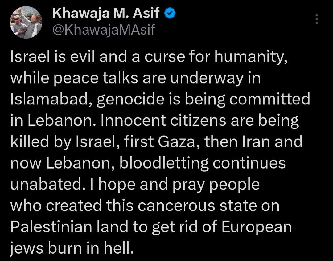 Pakistani Defense Minister Condemns Israel Over Gaza and Lebanon Conflicts