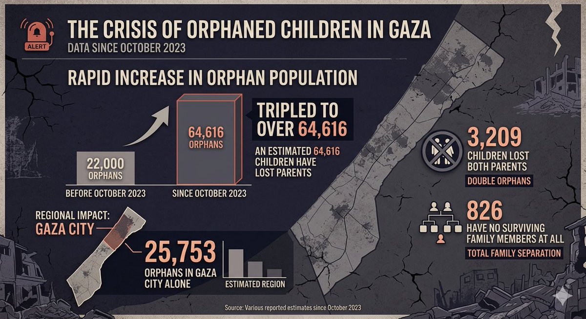 Gaza orphan numbers triple to 64,616 since October 2023
