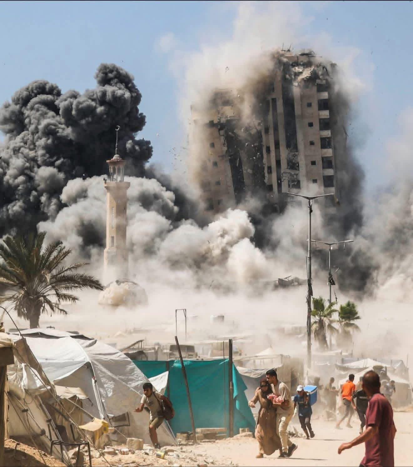 Mushtaha Tower in Gaza City targeted and destroyed