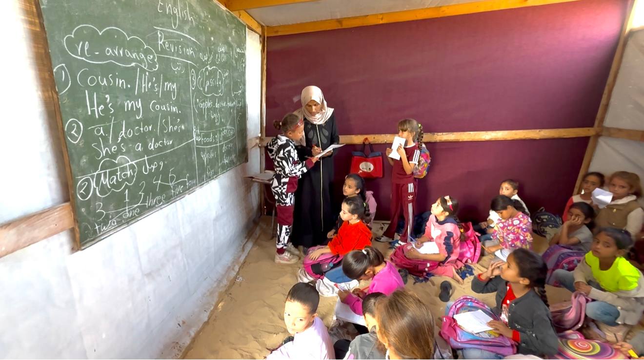 Children Learn in Makeshift Classrooms at Gaza Displacement Camps