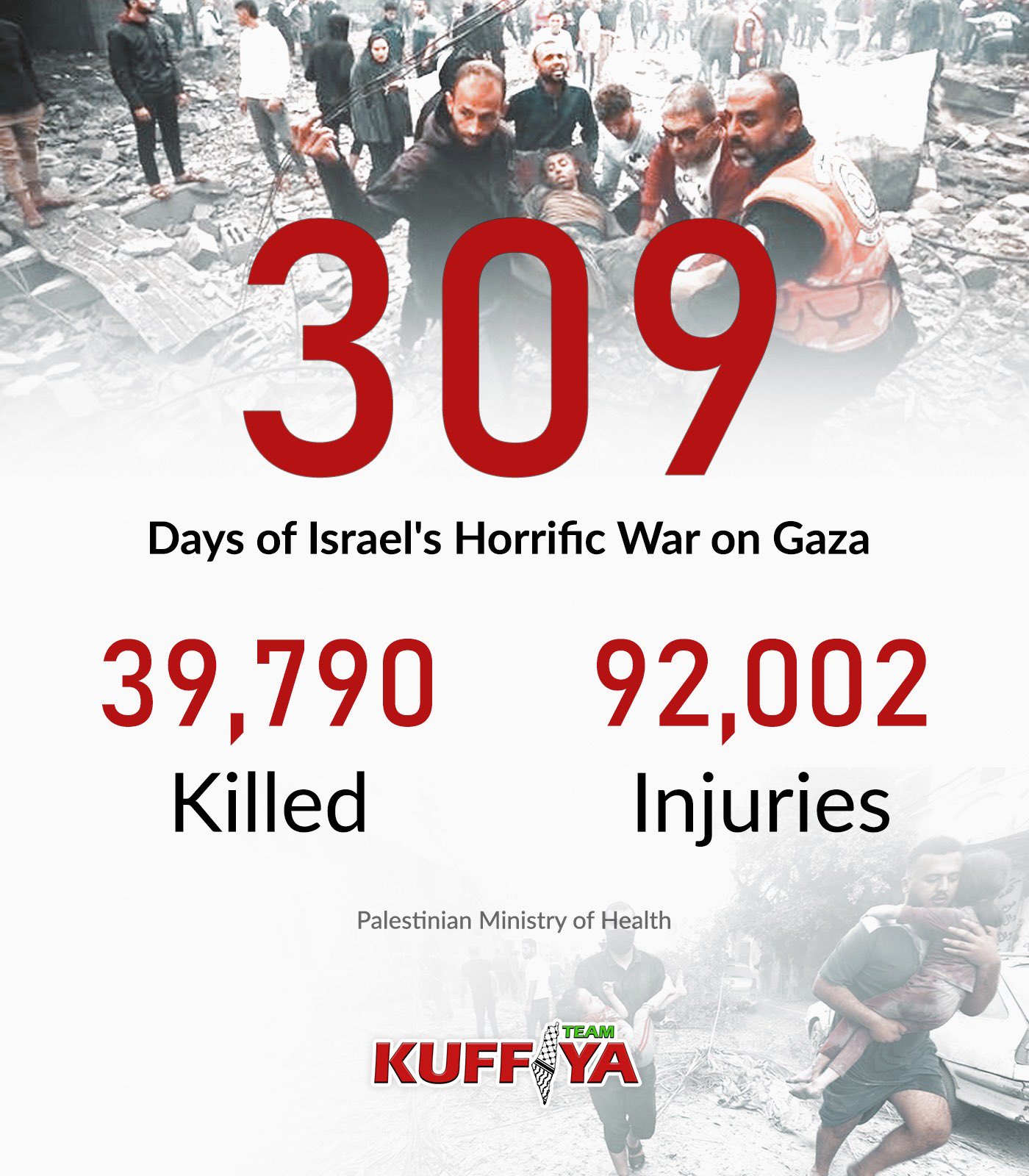 Gaza Genocide Death Toll Reaches 39,790 Palestinians in 309 Days
