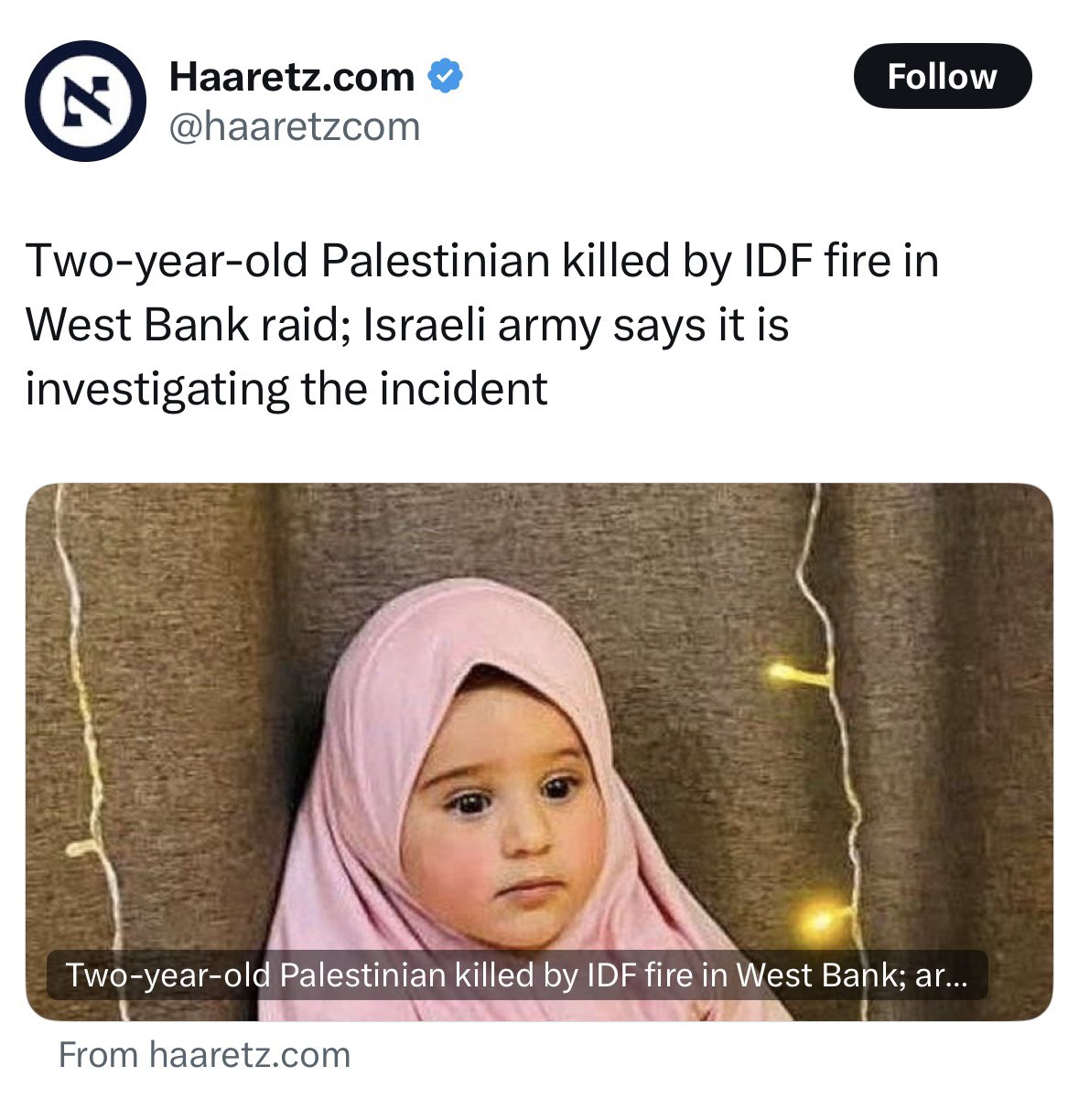 Two-year-old Palestinian killed by IDF fire in West Bank