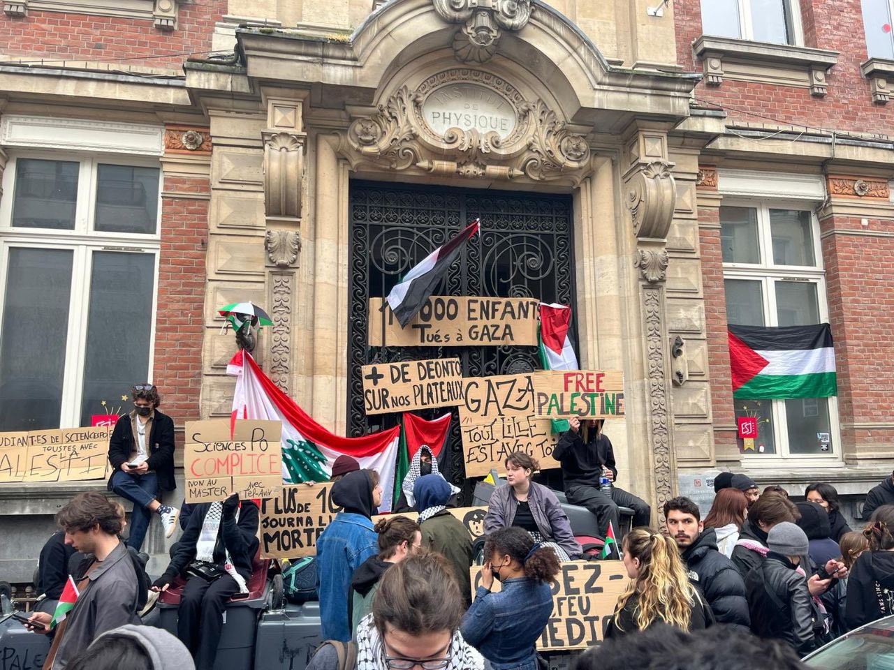 Sciences Po Paris entrance during Palestine solidarity protests
