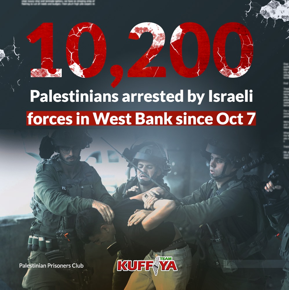 10,200 Palestinians arrested in West Bank since October 7