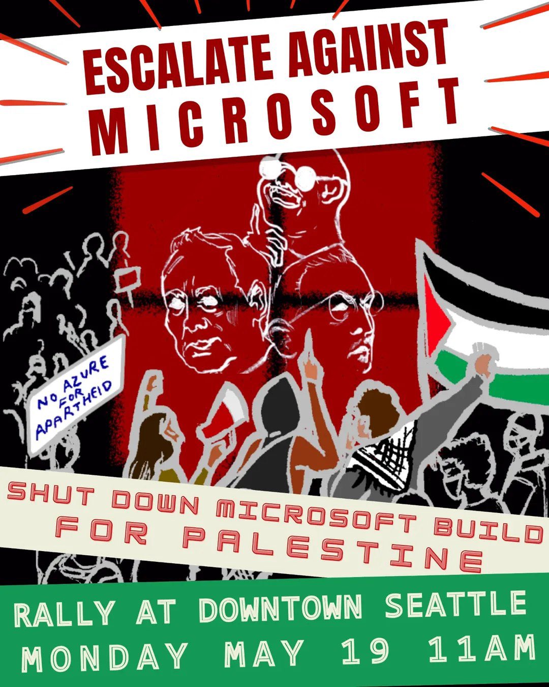 NO AZURE FOR APARTHEID Rally in Downtown Seattle May 19