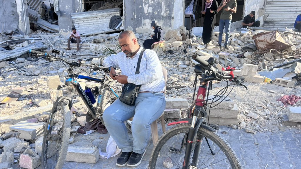 Journalist Documents Office Setup Amid Gaza Communications Blackout
