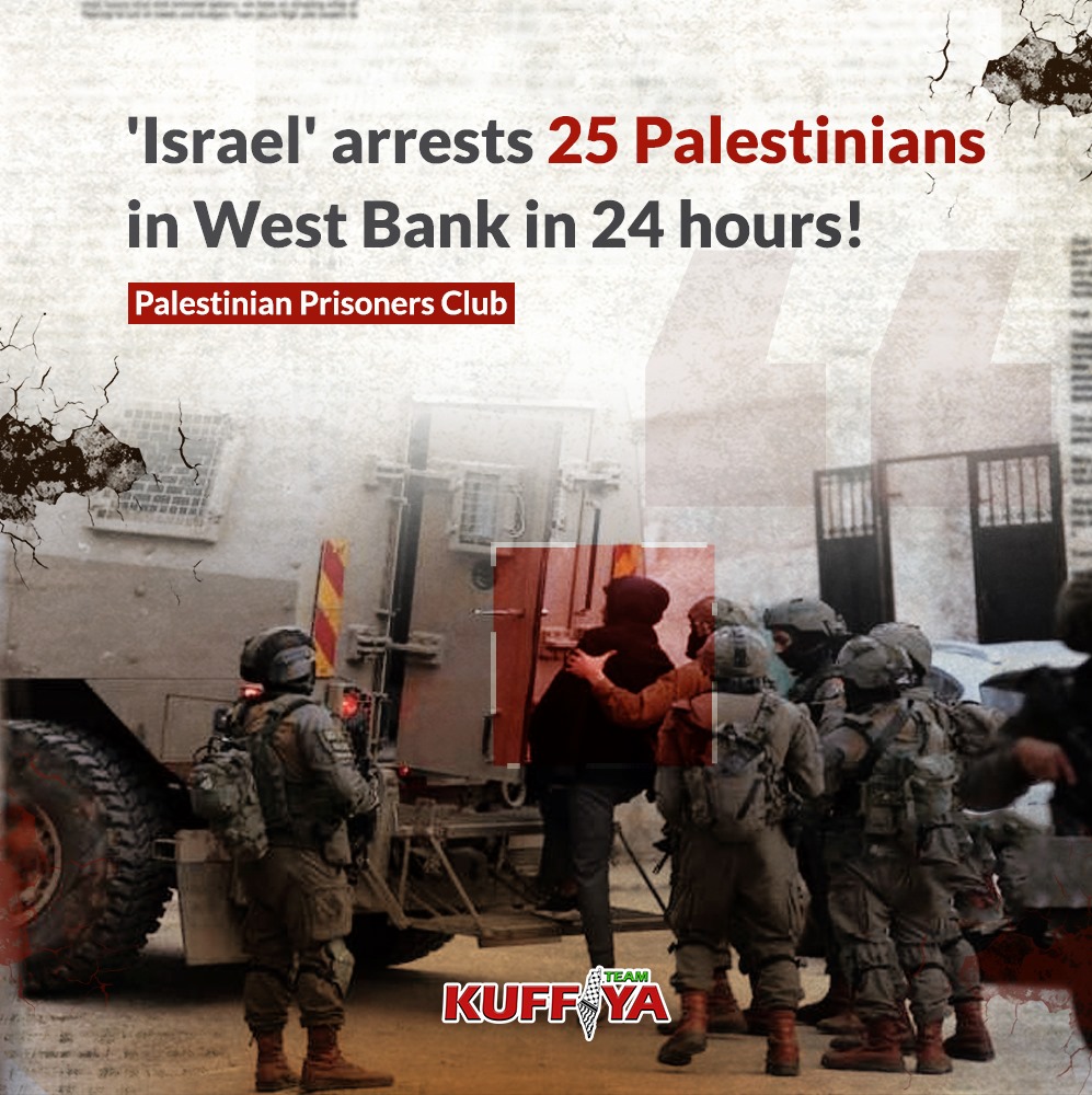 Israeli Forces Arrest 25 Palestinians in West Bank in 24 Hours