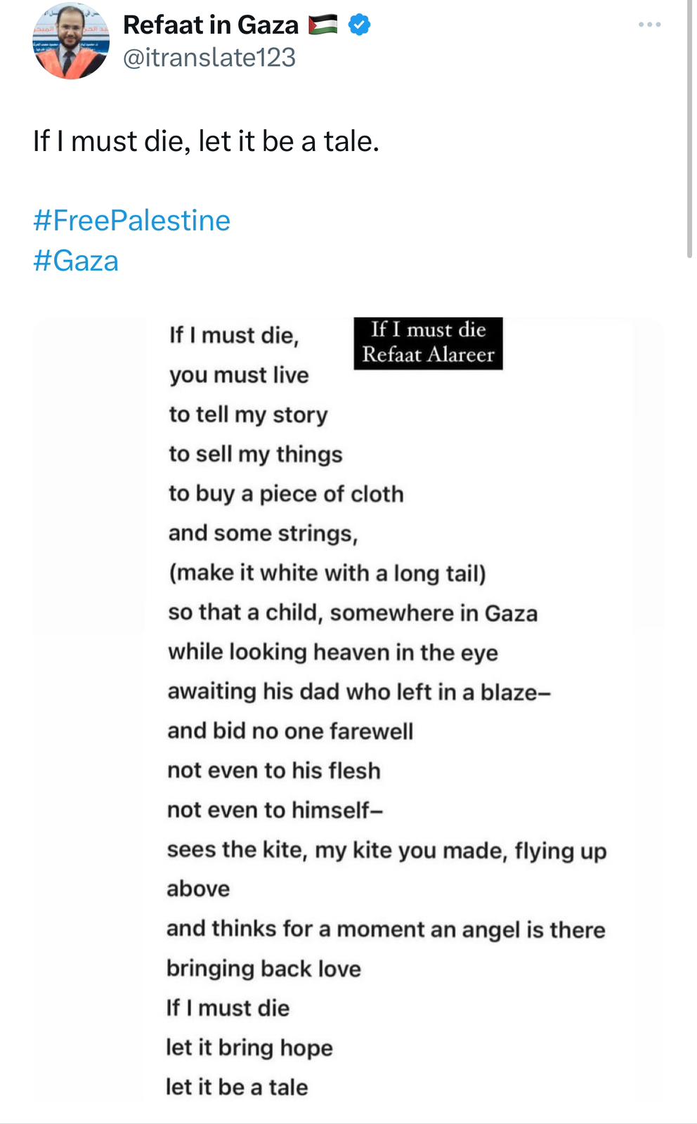 If I Must Die: Refaat Alareer’s Poem and Legacy