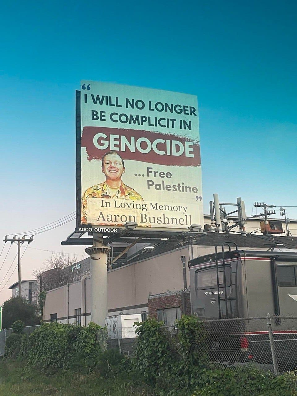 California Banner Honors Aaron Bushnell Gaza Protest