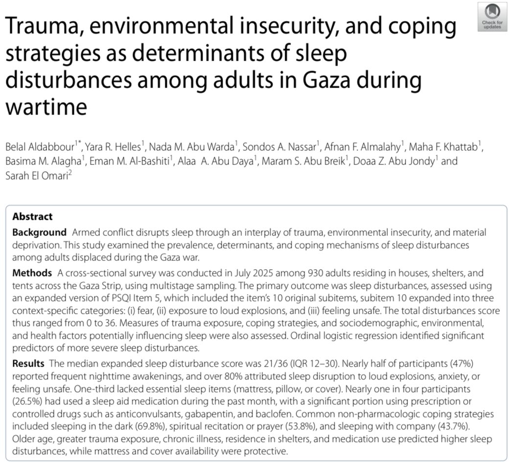 Sleep Disruption and Trauma in Gaza During Ongoing Conflict