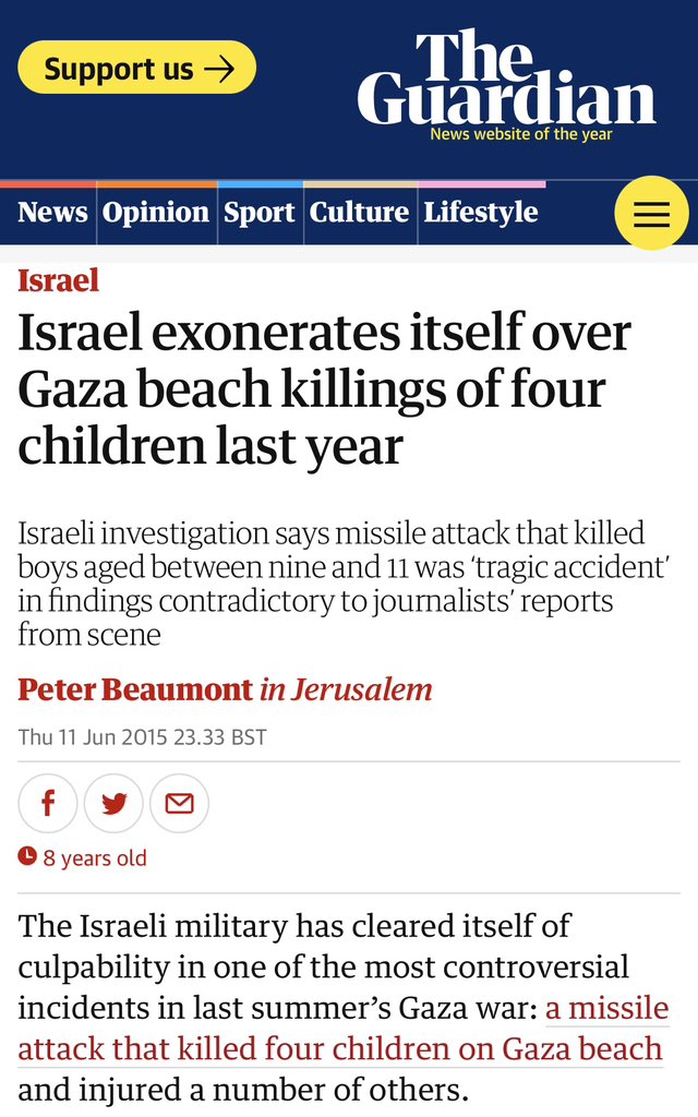 Israel Cleared in Military Investigation of Gaza Beach Children