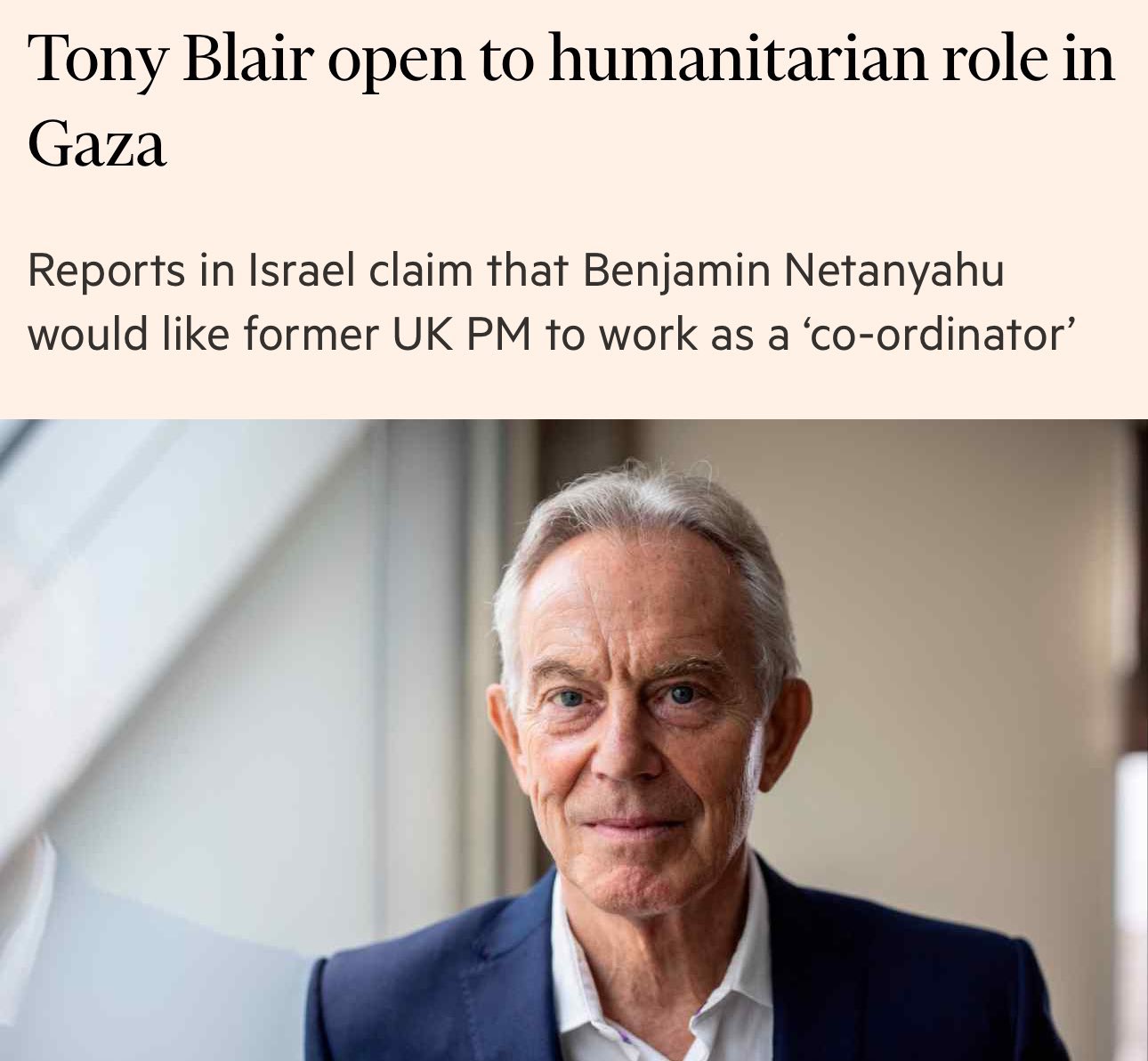 Former Iraq War Leader Seeks Humanitarian Role in Gaza
