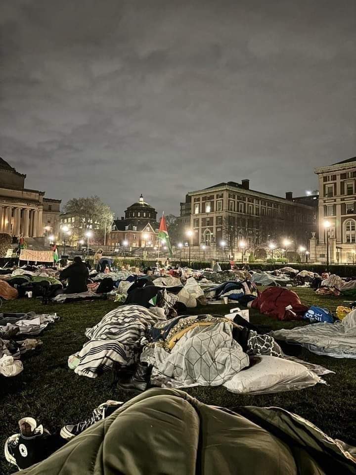 Columbia University students camping in solidarity support encampment