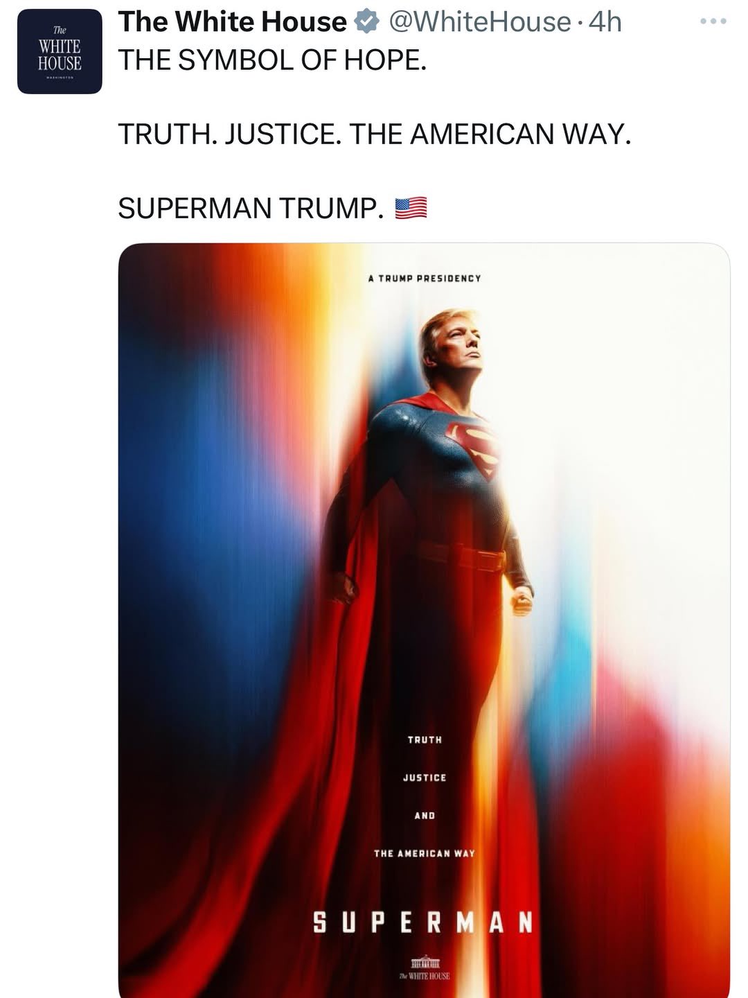 White House Posts Superman Trump Image With Hope Symbol Caption