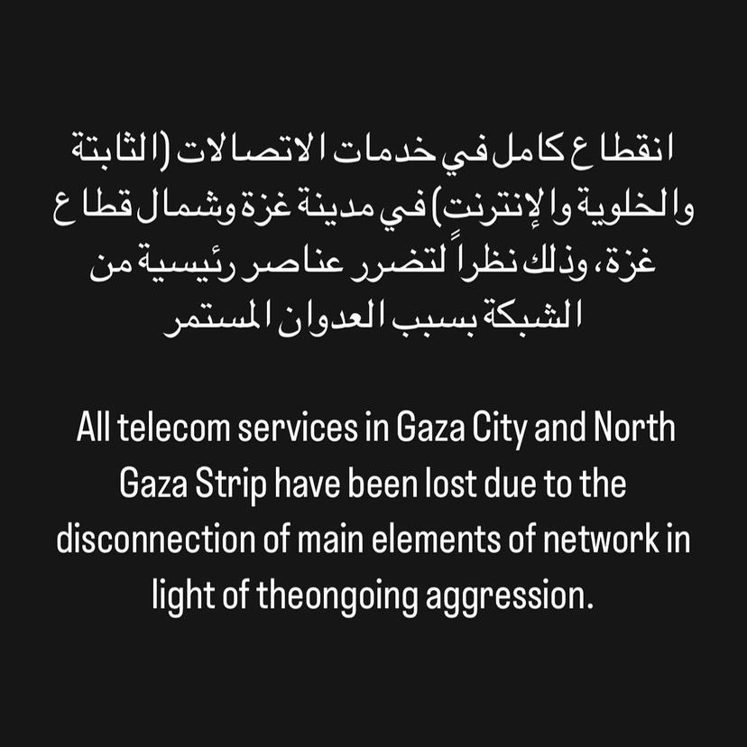 Telecom services cut in Gaza City and North Gaza