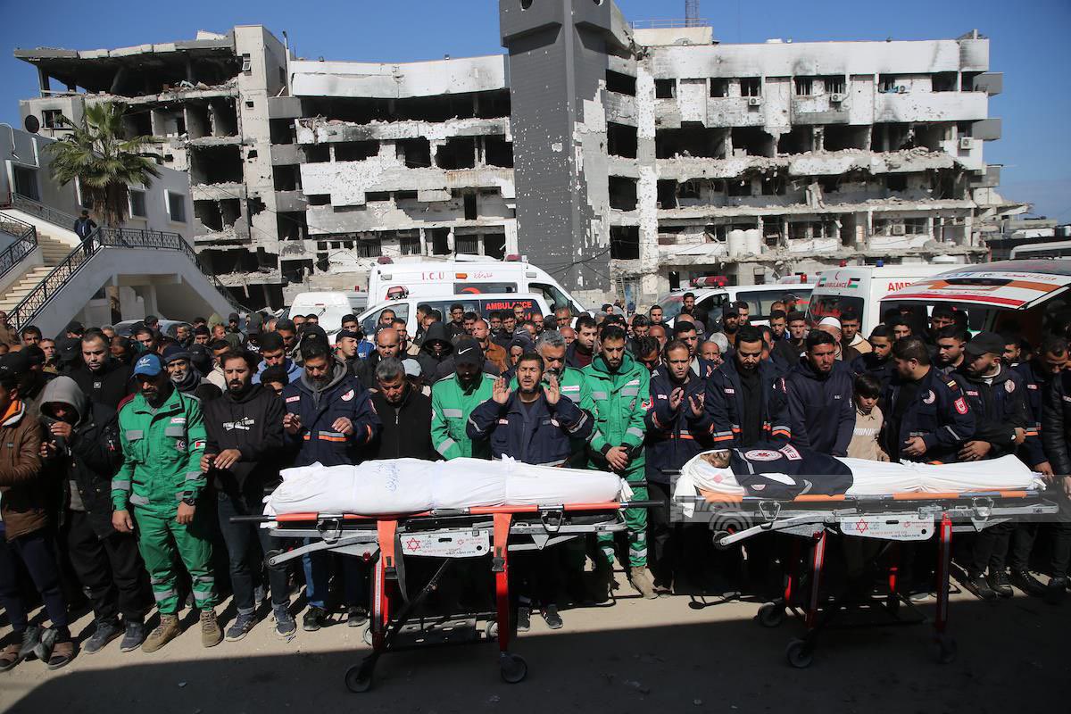 Three Martyrs Funeral at Gaza Hospital After Israeli Airstrike