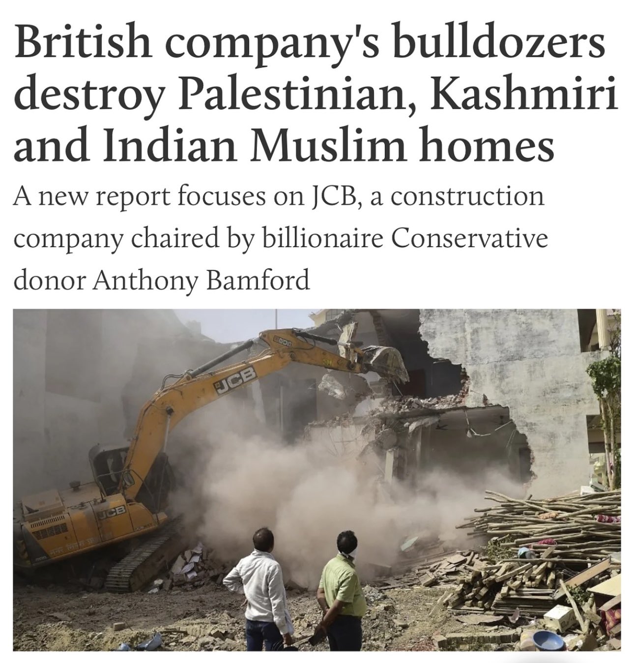 British firm JCB’s bulldozers used in demolitions in West Bank and India