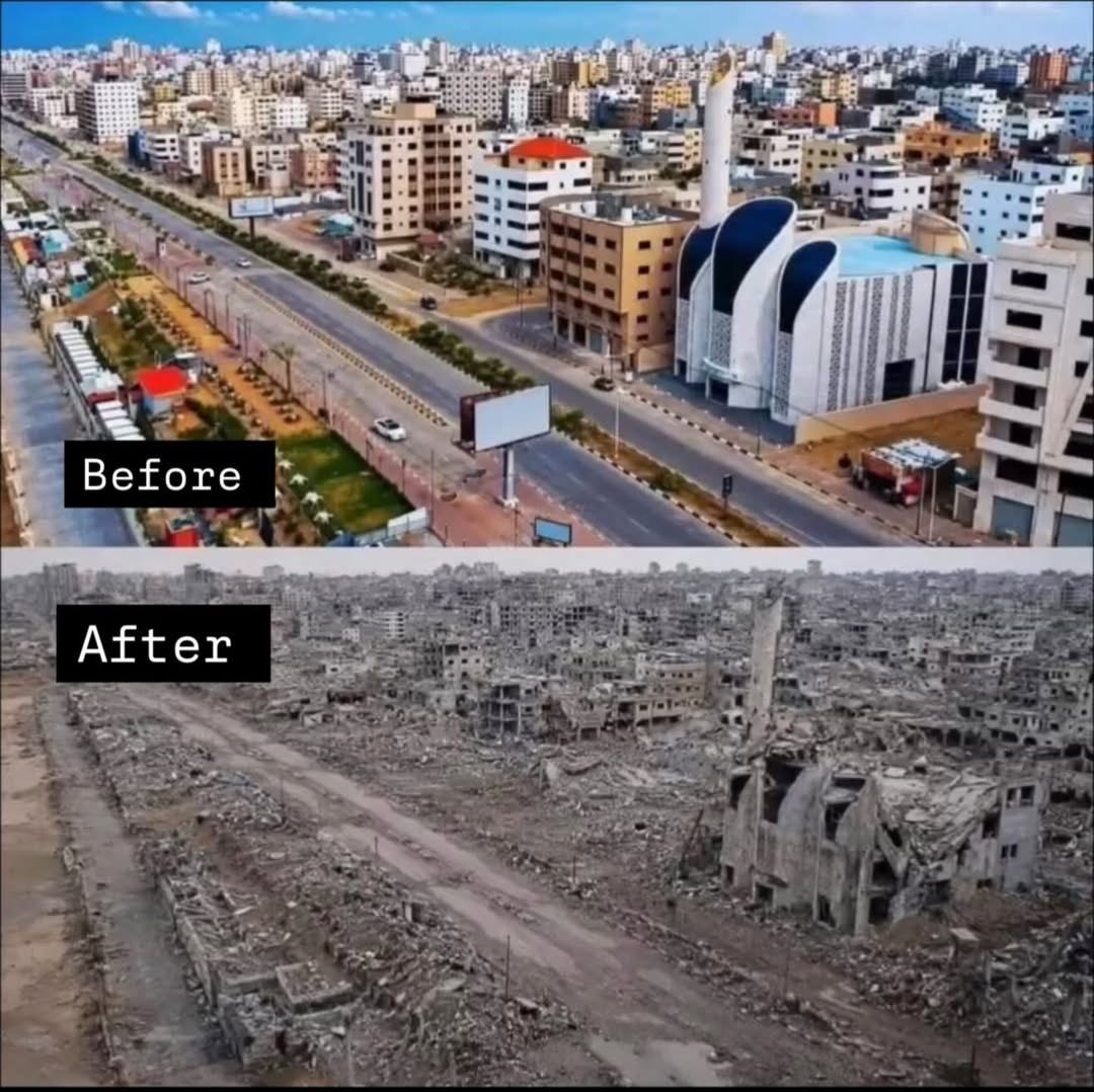 Al-Rasheed Street Gaza waterfront before and after the war