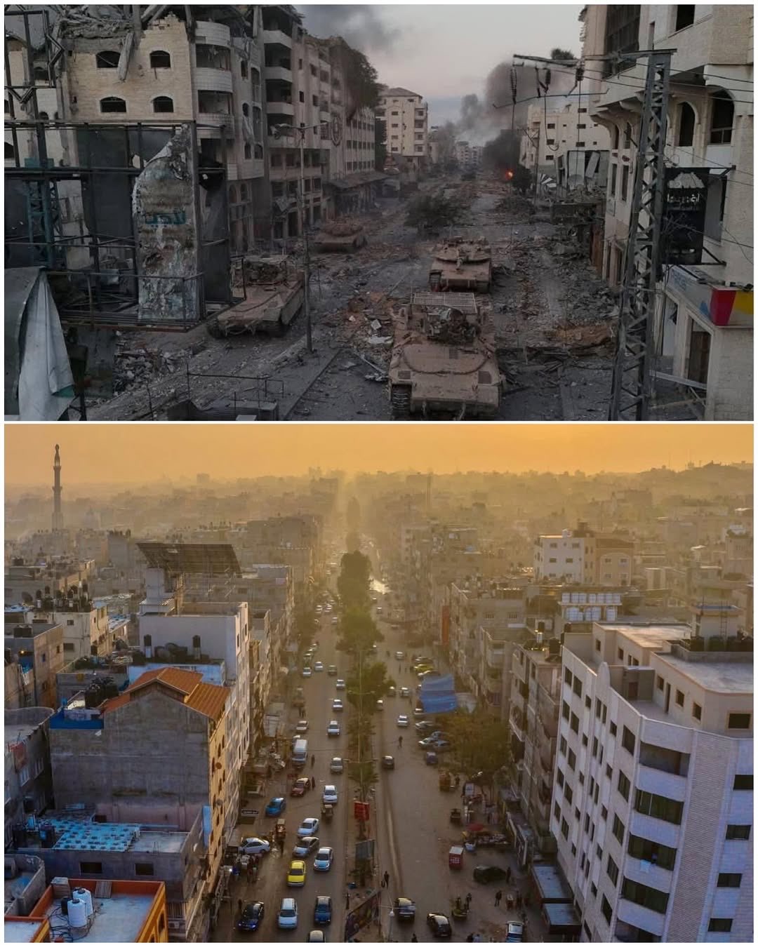 Al-Jalaa Street Gaza City Before and During War