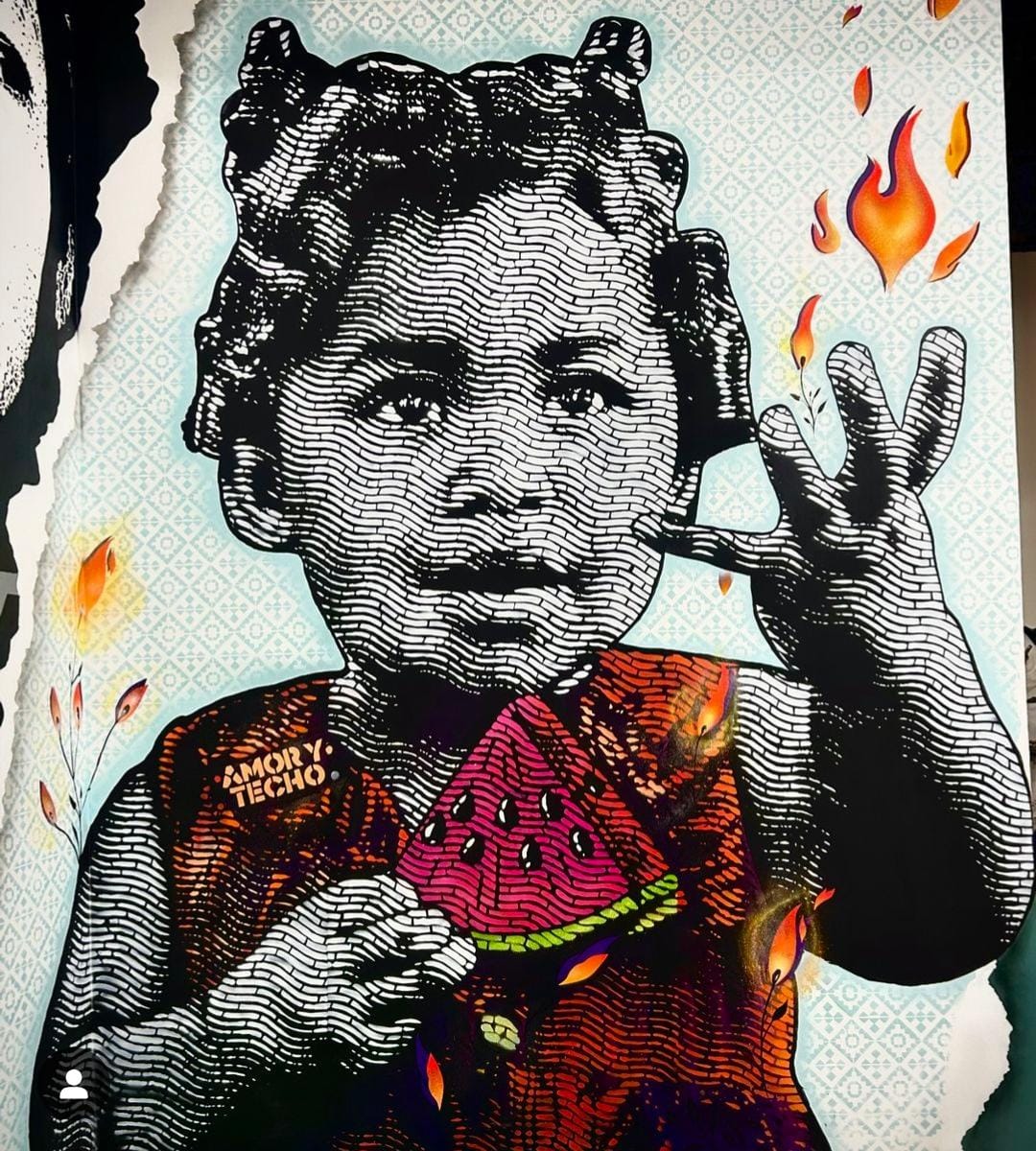 Pro-Palestine mural at Nuestra Herencia Café in Columbia