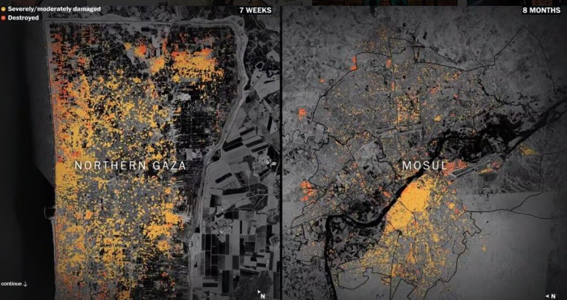 Gaza destruction exceeds Aleppo and Mosul damage in shorter timeframe
