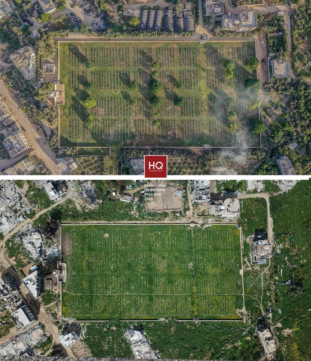 Aerial damage assessment English cemetery Gaza City