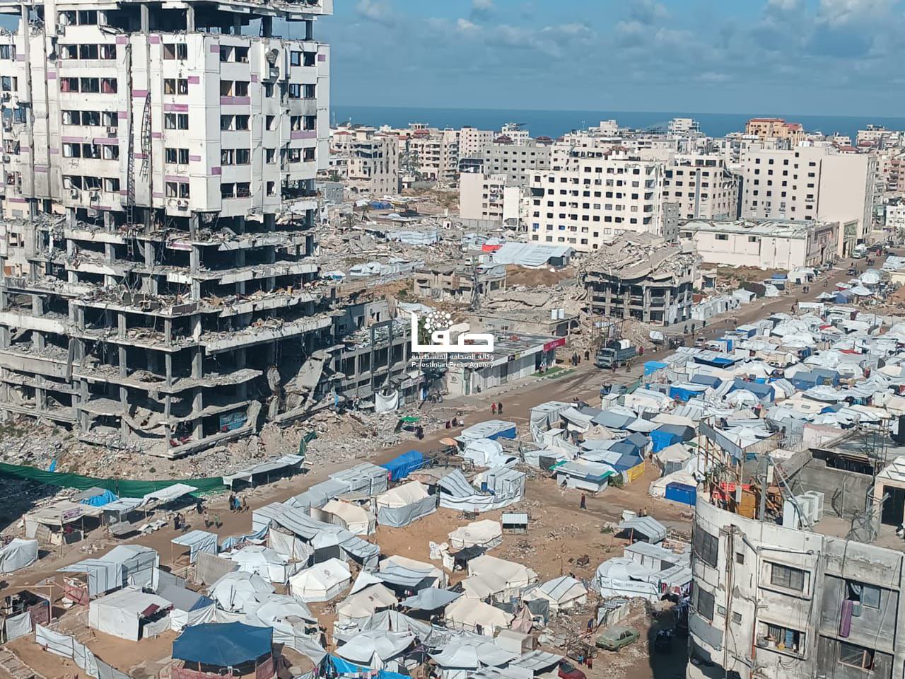 Gaza Square Becomes Makeshift Shelter for Displaced Families