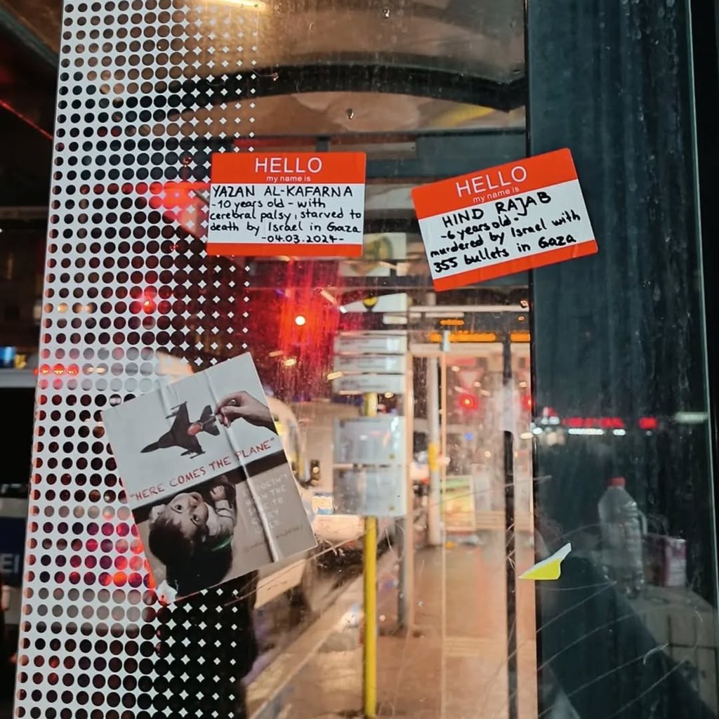 Berlin activists memorial stickers Palestinian children