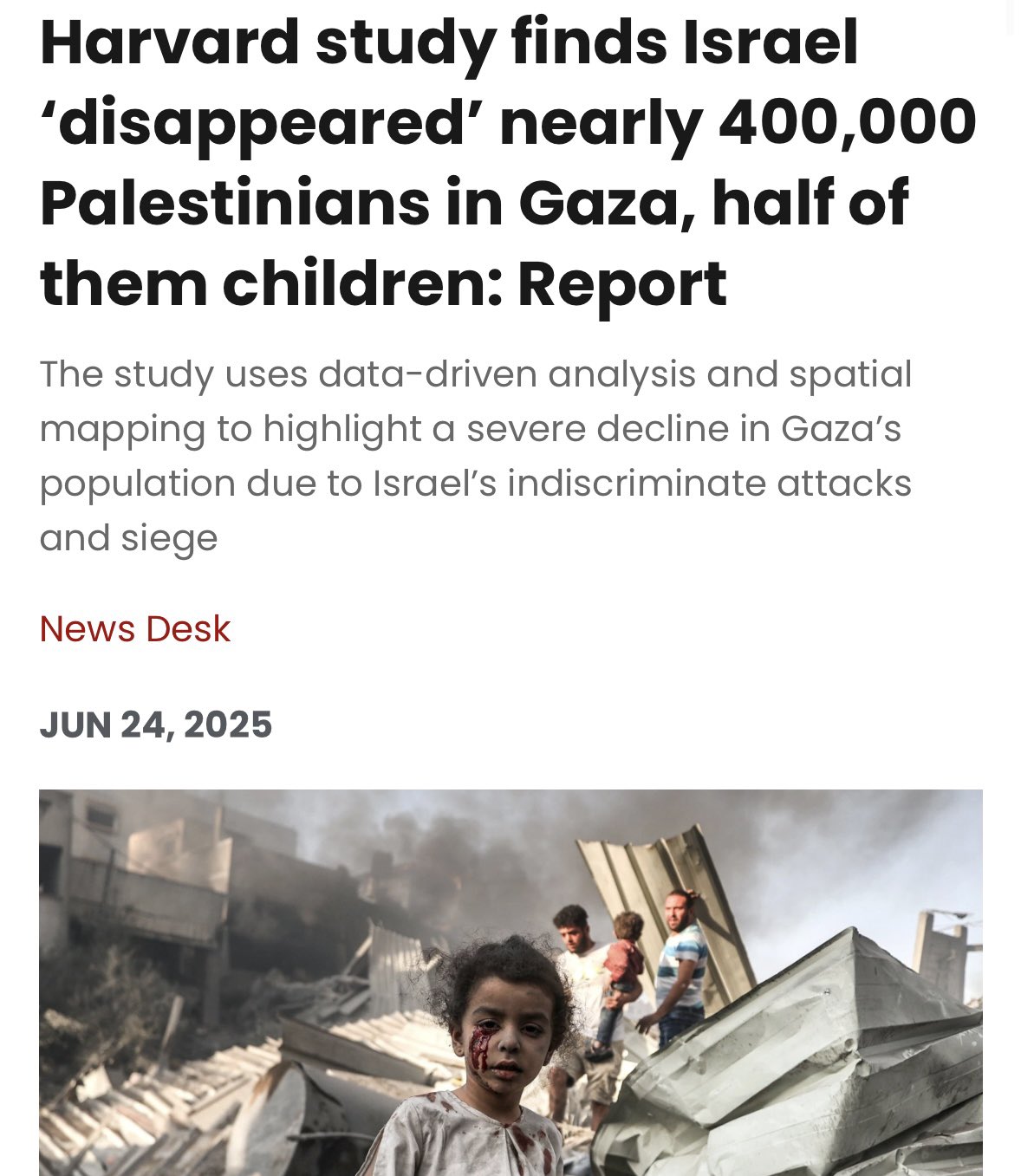 Harvard Confirms Holocaust in Gaza: 400,000 Palestinians Disappeared