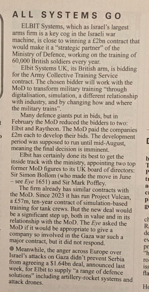 UK Ministry of Defence considers £2 billion contract with Elbit Systems