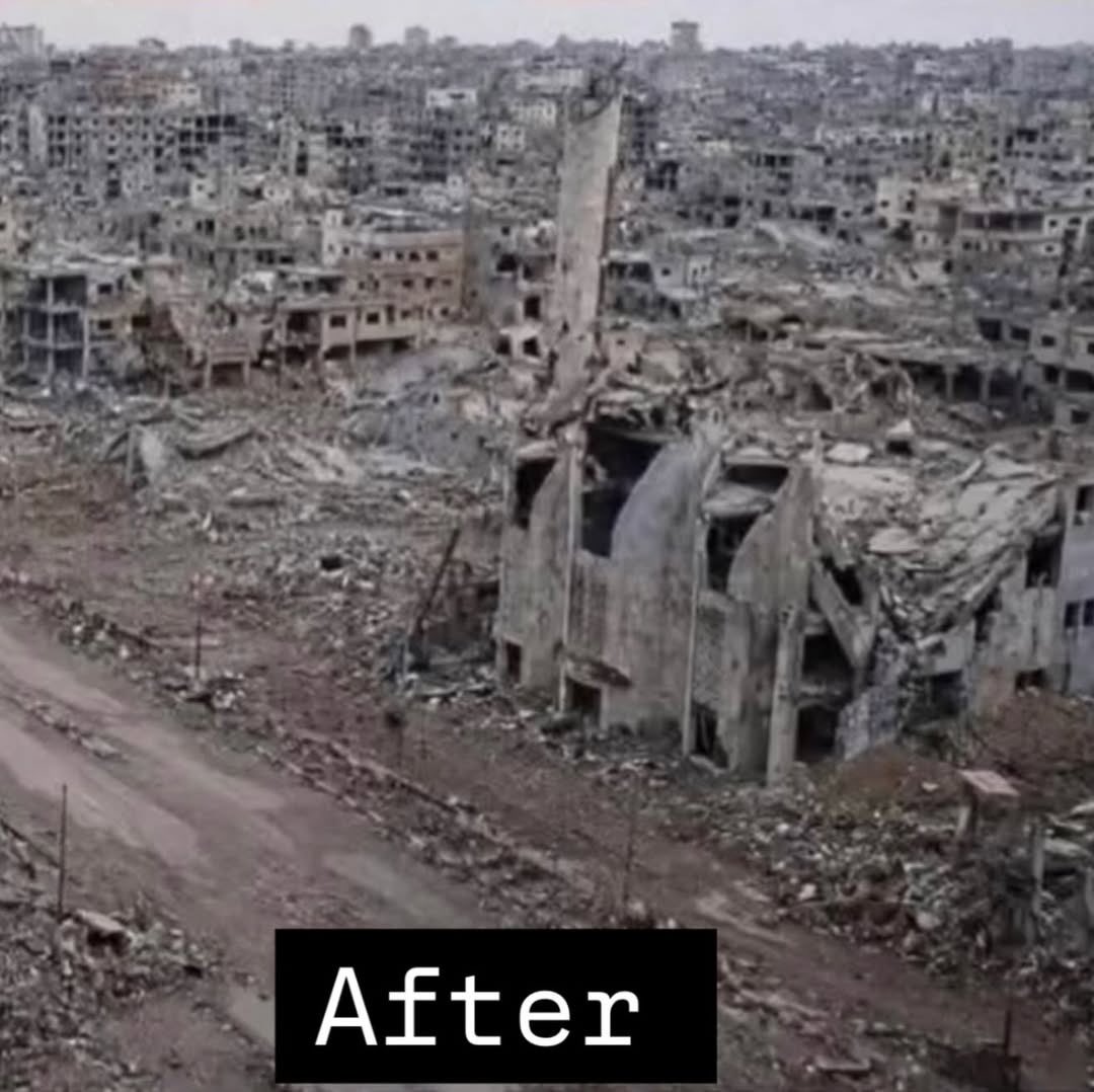 Al-Rashid Street before and after in Gaza City