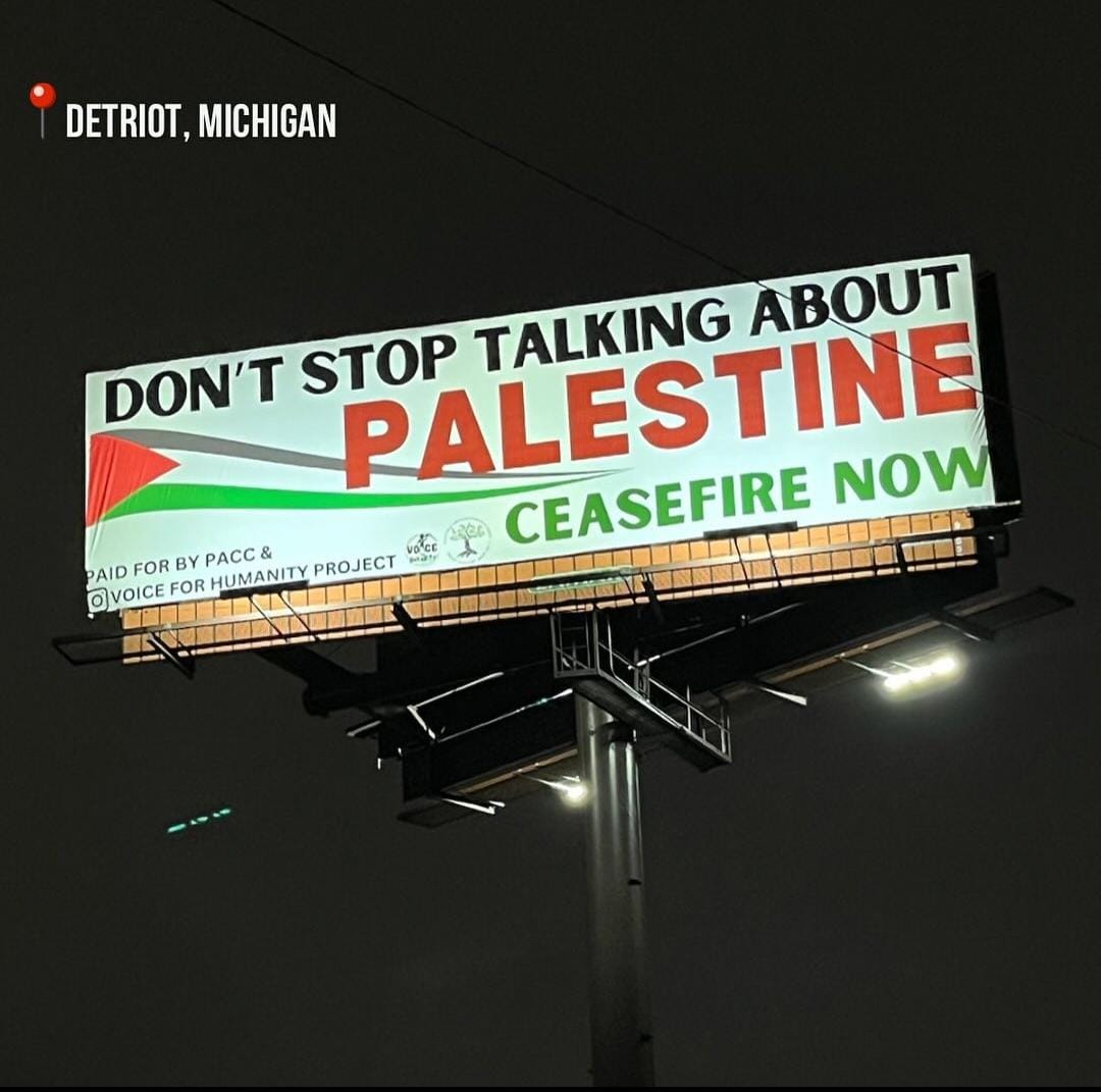 Pro-Palestine Billboard Message in Detroit