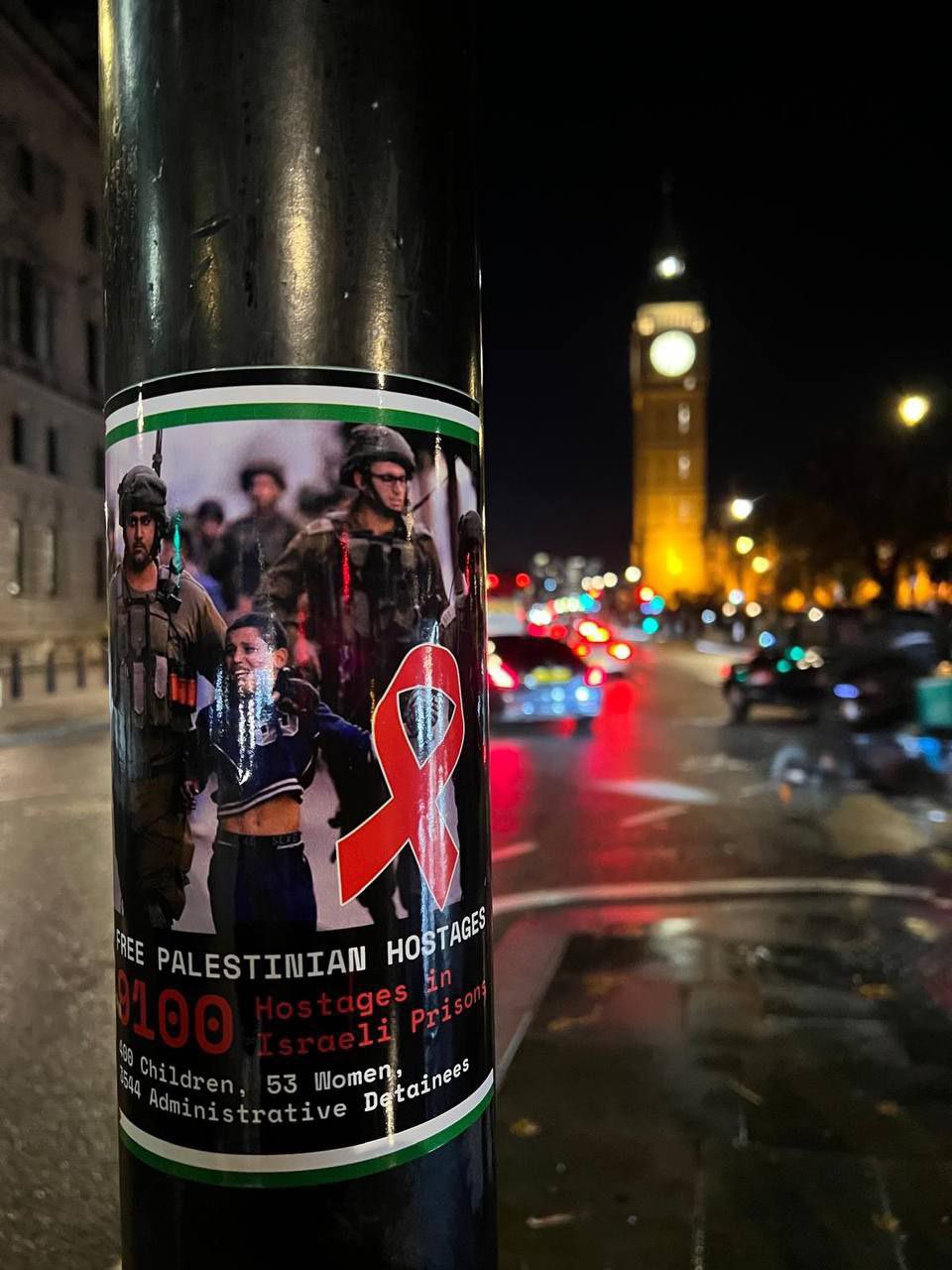 Westminster Streets Adorned with Red Ribbons for Palestinian Prisoners