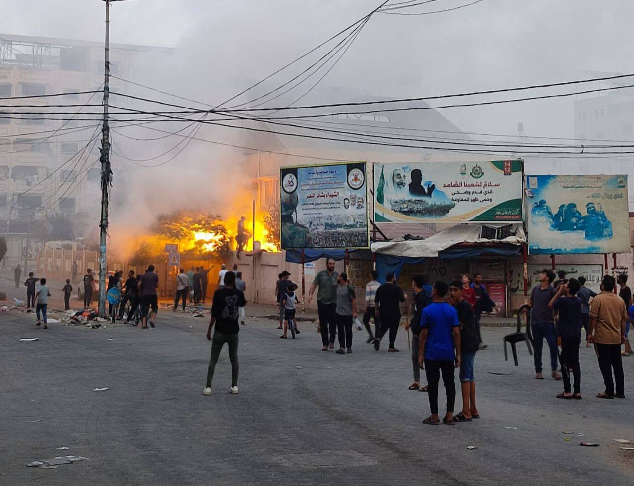 Fire at Eye Specialist Hospital after Israeli airstrikes in Gaza