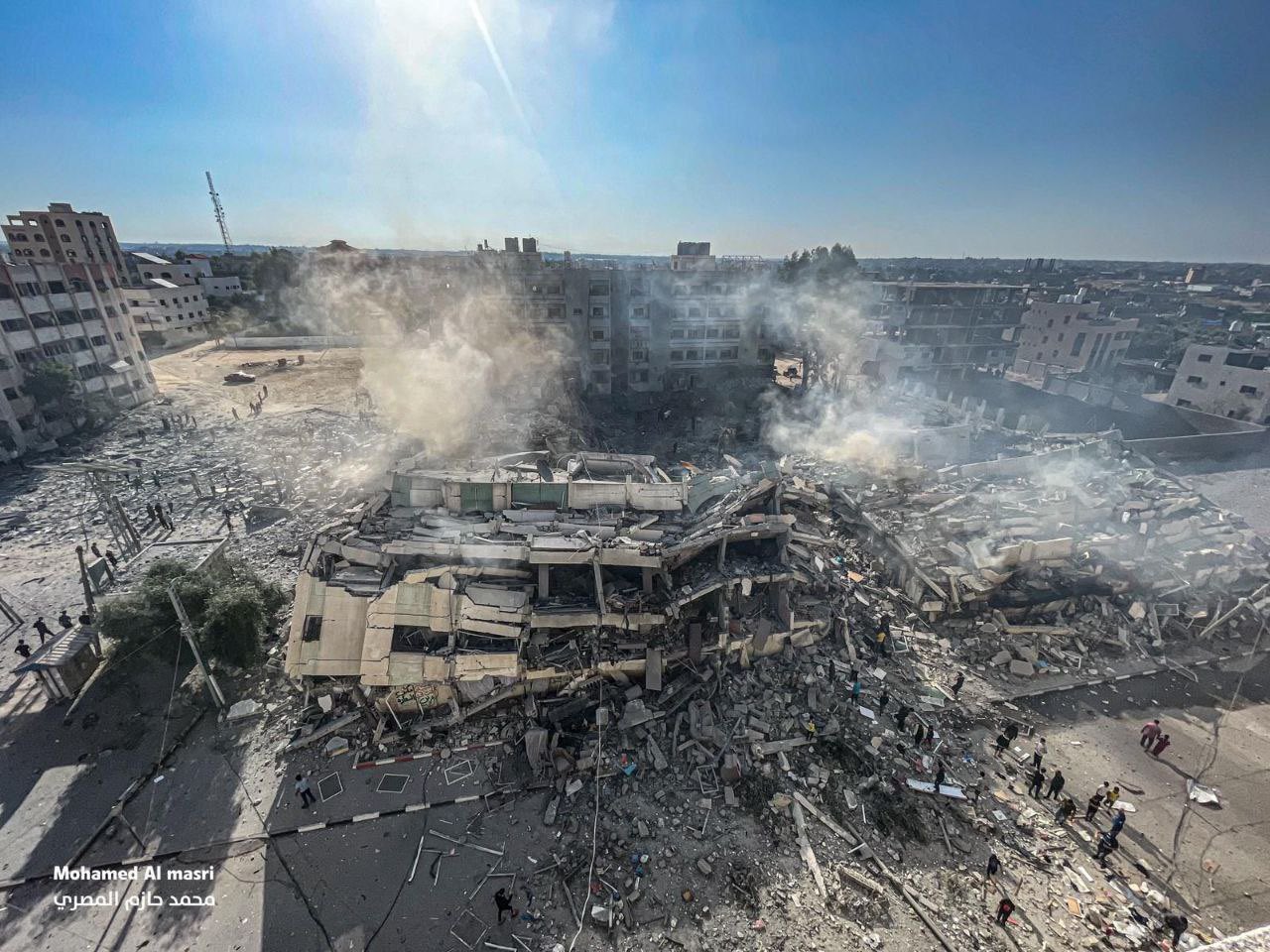 Residential towers flattened by airstrikes in Gaza al-Zaraa