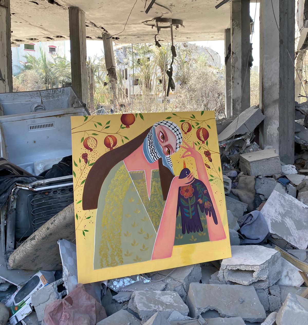 Palestinian Artist’s Painting Survives Gaza Home Bombing