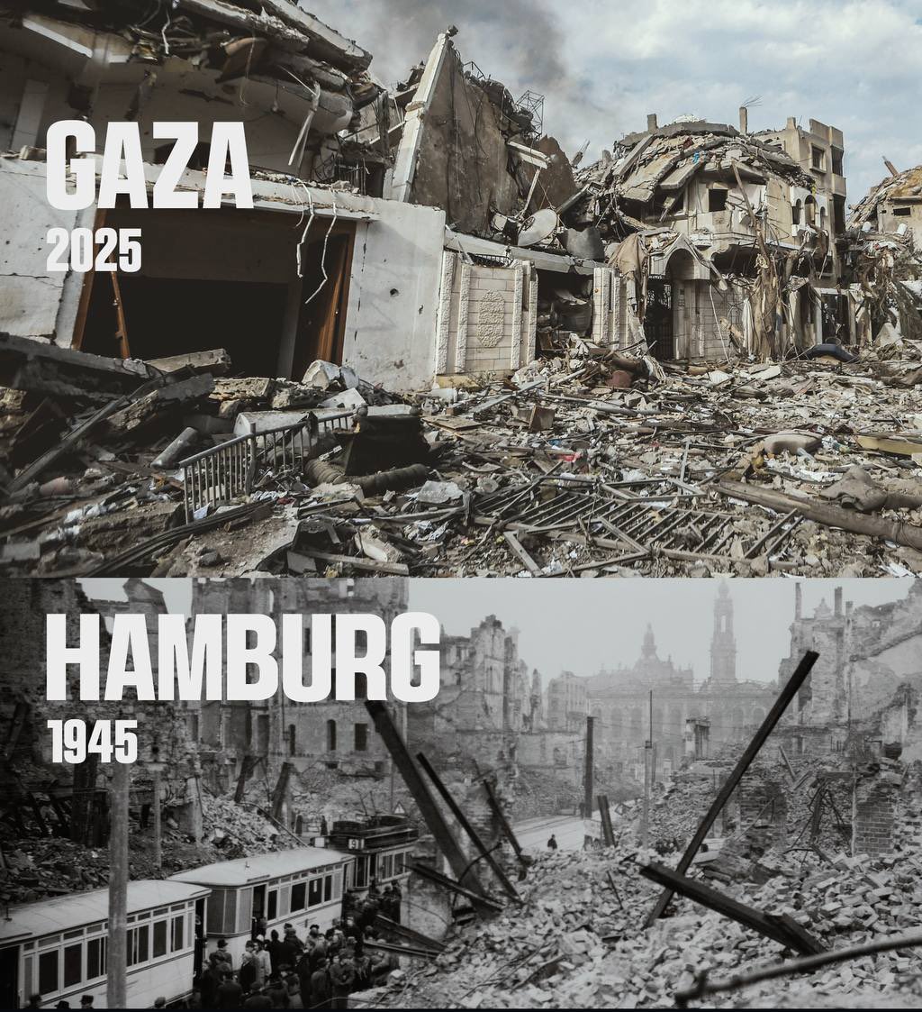 Gaza destruction compared to WWII Allied bombing damage
