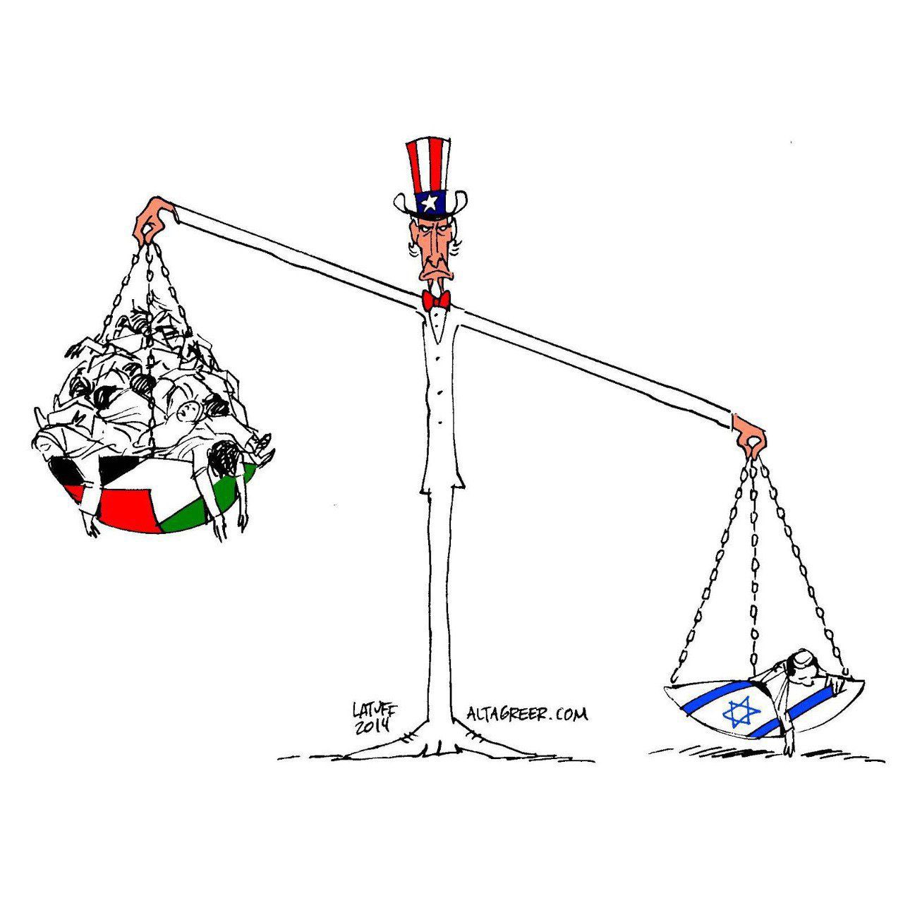 Latuff cartoon: US favoring Israeli lives over Palestinian lives