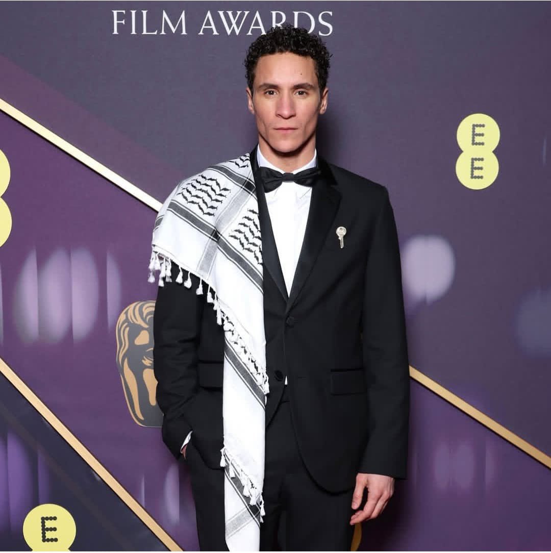 French Actor Radouan Leflahi Wears Palestinian Keffiyeh at BAFTA Awards
