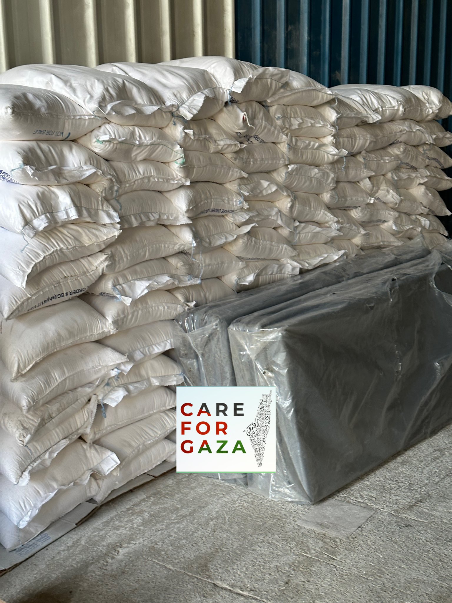 Flour bags sent to Care for Gaza warehouse for distribution