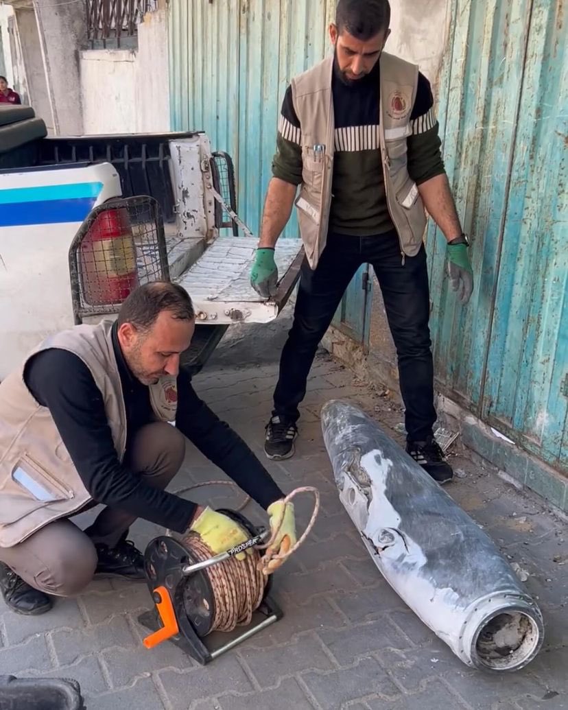 Unexploded Israeli ordnance collected by engineers Gaza
