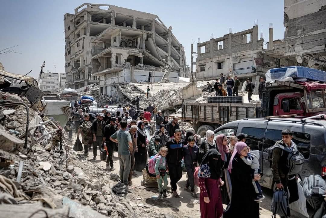 Palestinian families displaced from destroyed homes in Gaza