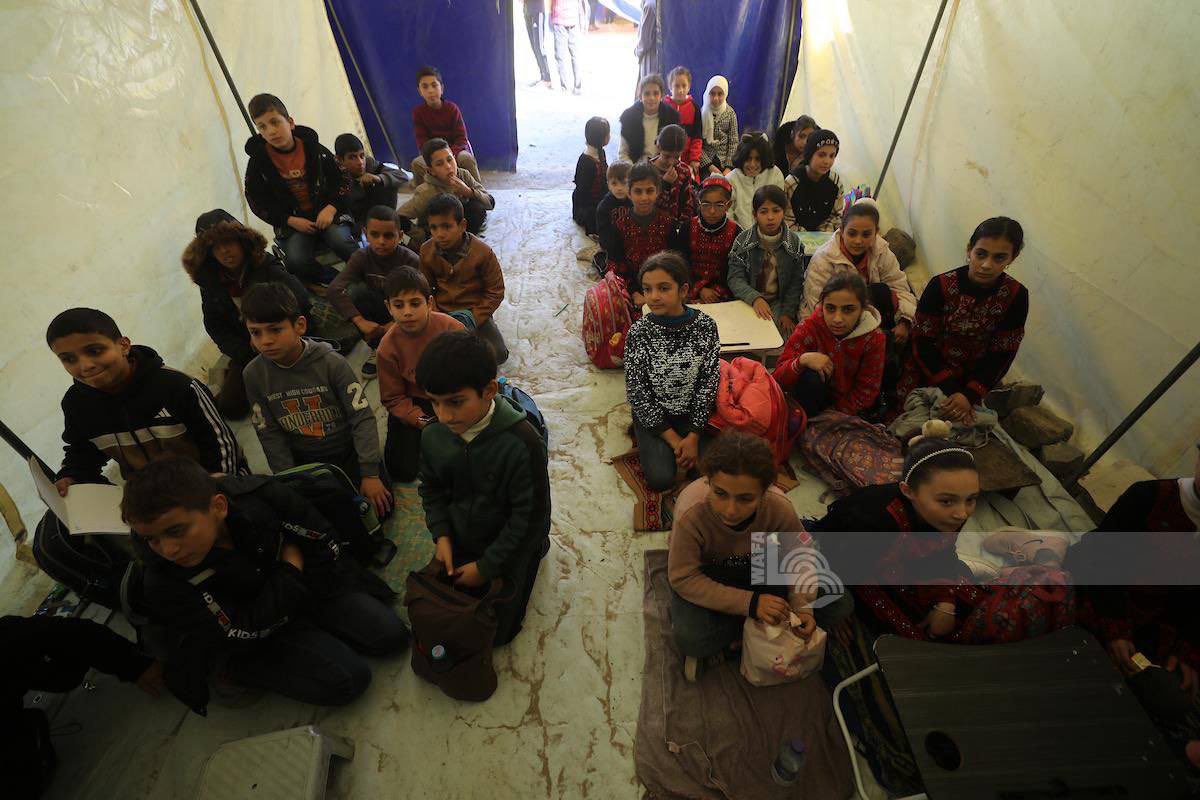 Children Learn in Tent After School Destruction Gaza