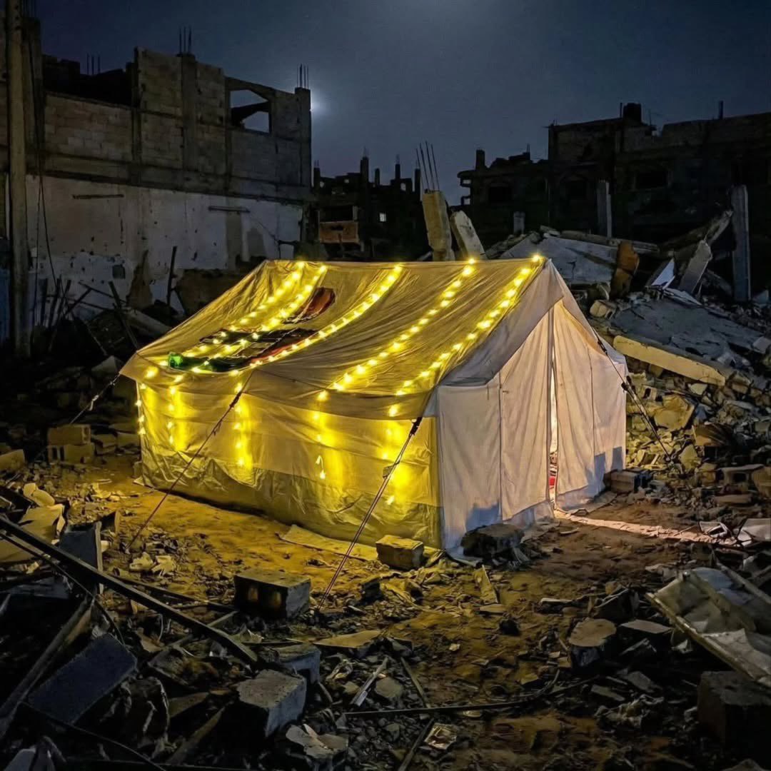 Ramadan decorations in a Gaza displacement tent