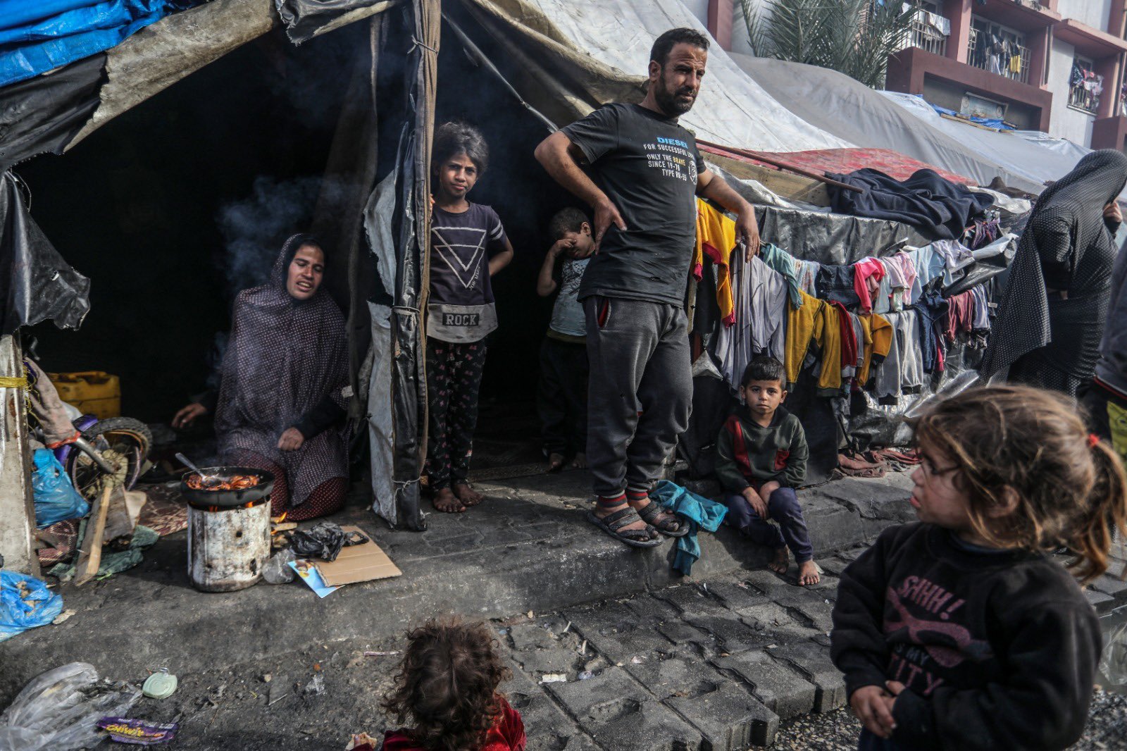 Displaced Family Living in Tent in Rafah, Gaza Strip