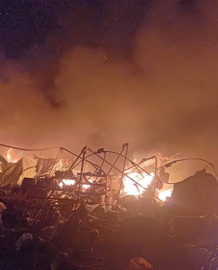 Israeli airstrike triggers massive fires in Gaza camp, many casualties
