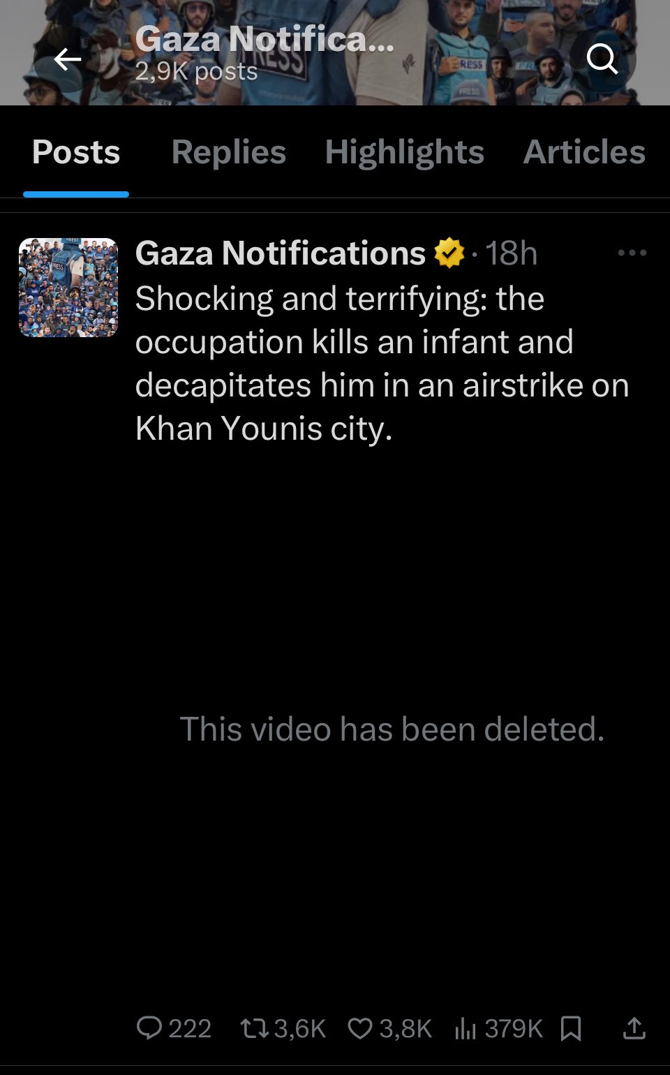 X Removes Video of Palestinian Father and Child Casualty