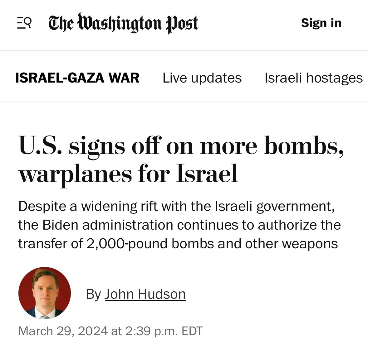 Biden Administration Sends Thousands of Bombs to Israel